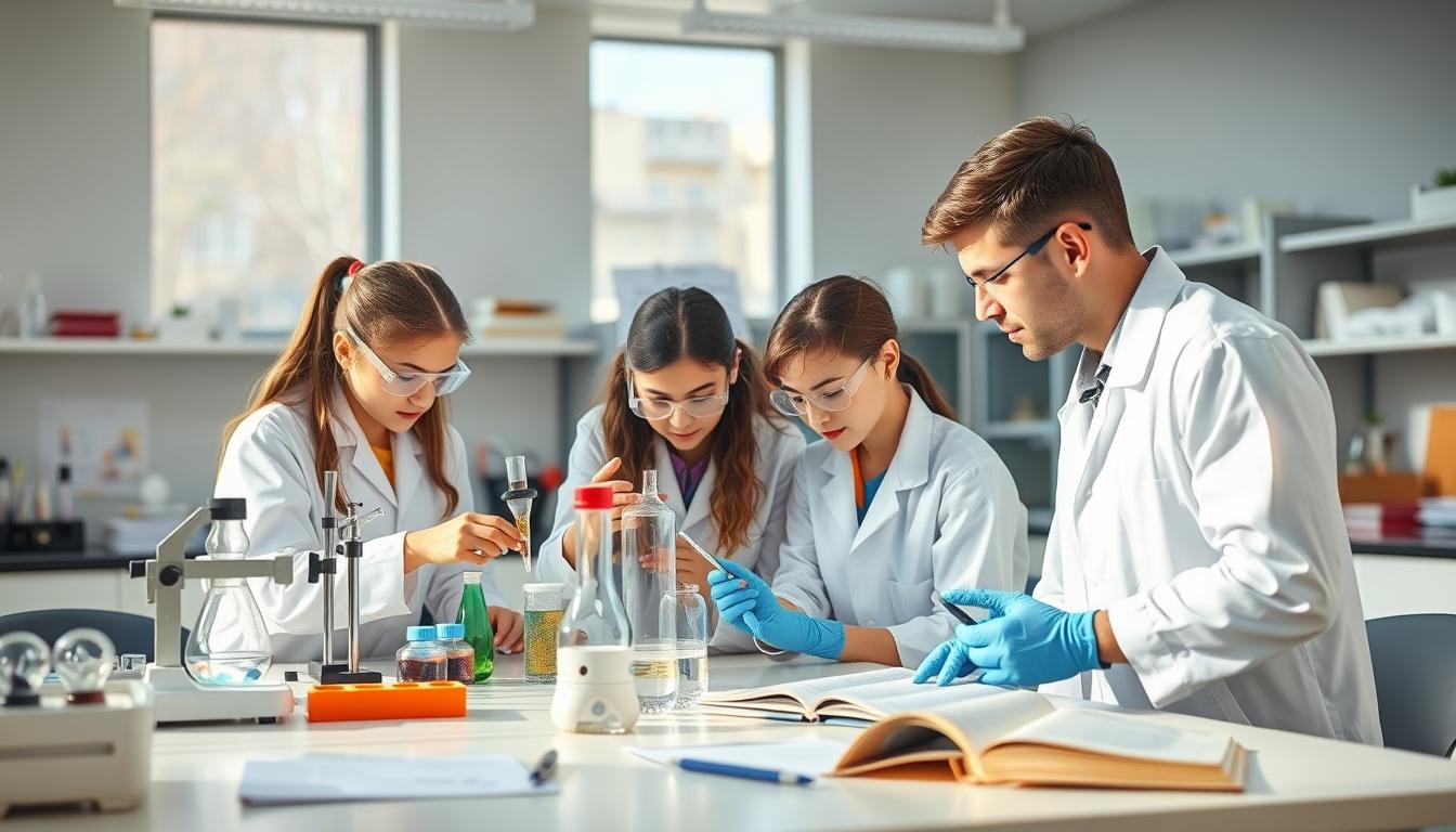 Students working in research laboratory